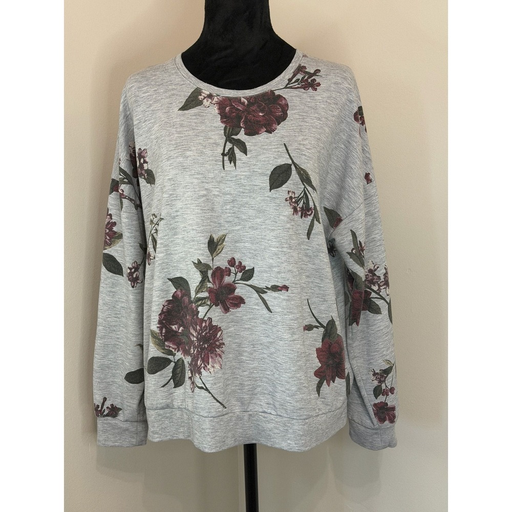 Size L - Heather Grey Floral Sweatshirt